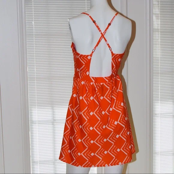 O'Neill 🧡Orange and White Spaghetti Strap Mini Dress Size 11 - Picture 4 of 10